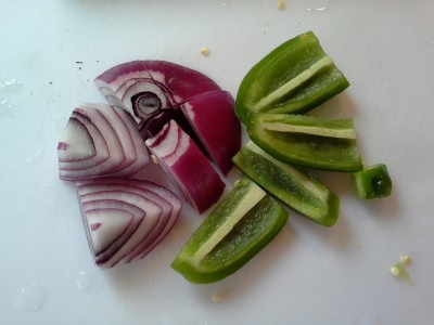 Coarsely chop onion and jalapeno