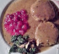 Curried Turkey Patties with Cranberries and Kale sauteed with Dried Plums